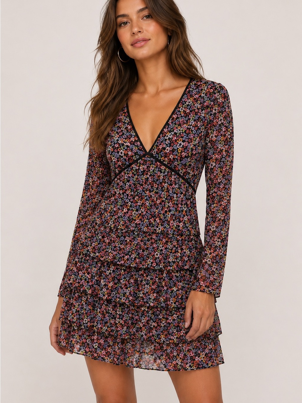 The Kooples Blazing Field Floral Tiered Mini Dress